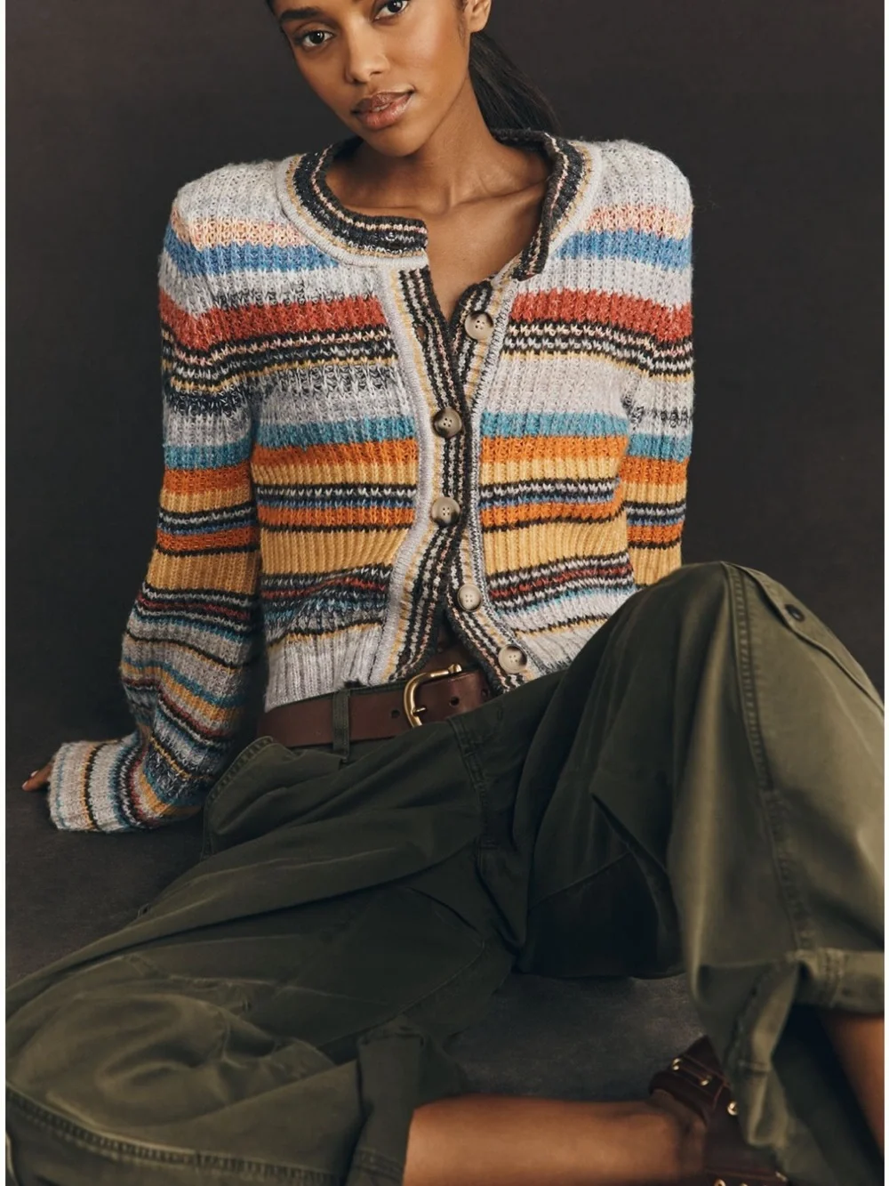 Pilcro Ribbed Multi Stripe Cardigan Sweater - Picture 1 of 12